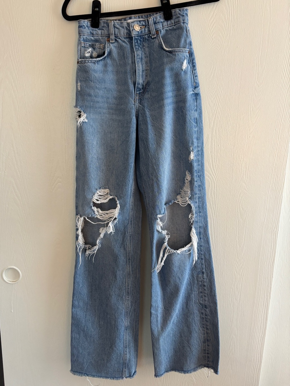 ZARA TRF Ripped Wide Leg Jeans